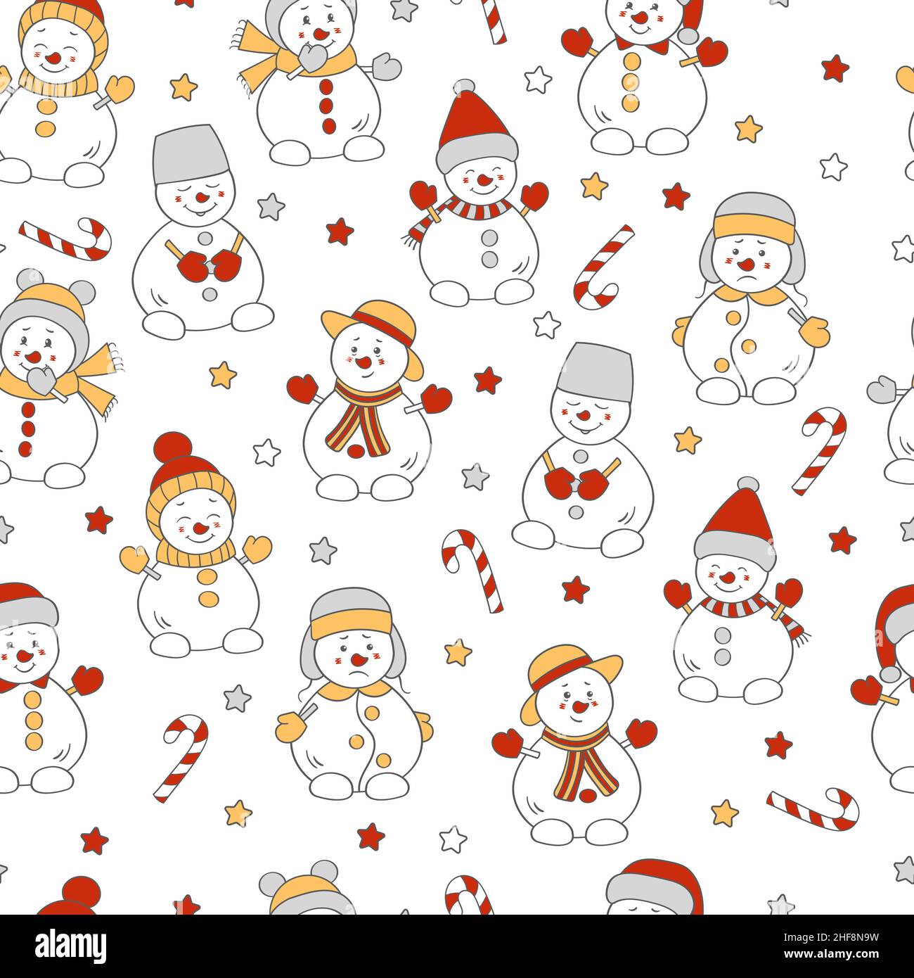 Motif sans couture avec adorable bonhomme de neige de Noël à motif vectoriel en chapeaux d'hiver Illustration de Vecteur