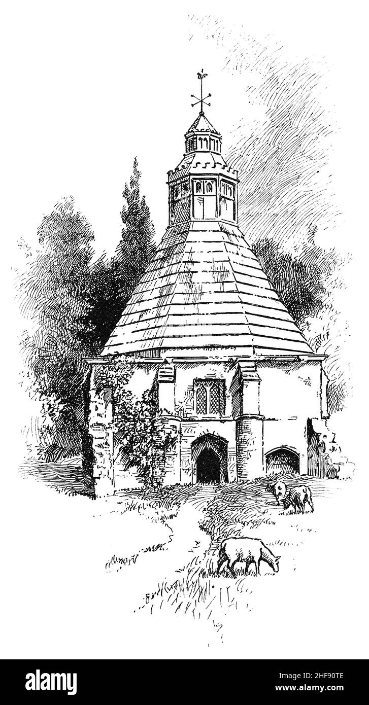 Illustration édouardienne d'époque de la cuisine abbé à l'abbaye de Glastonbury à Glastonbury, Somerset, Angleterre. Banque D'Images