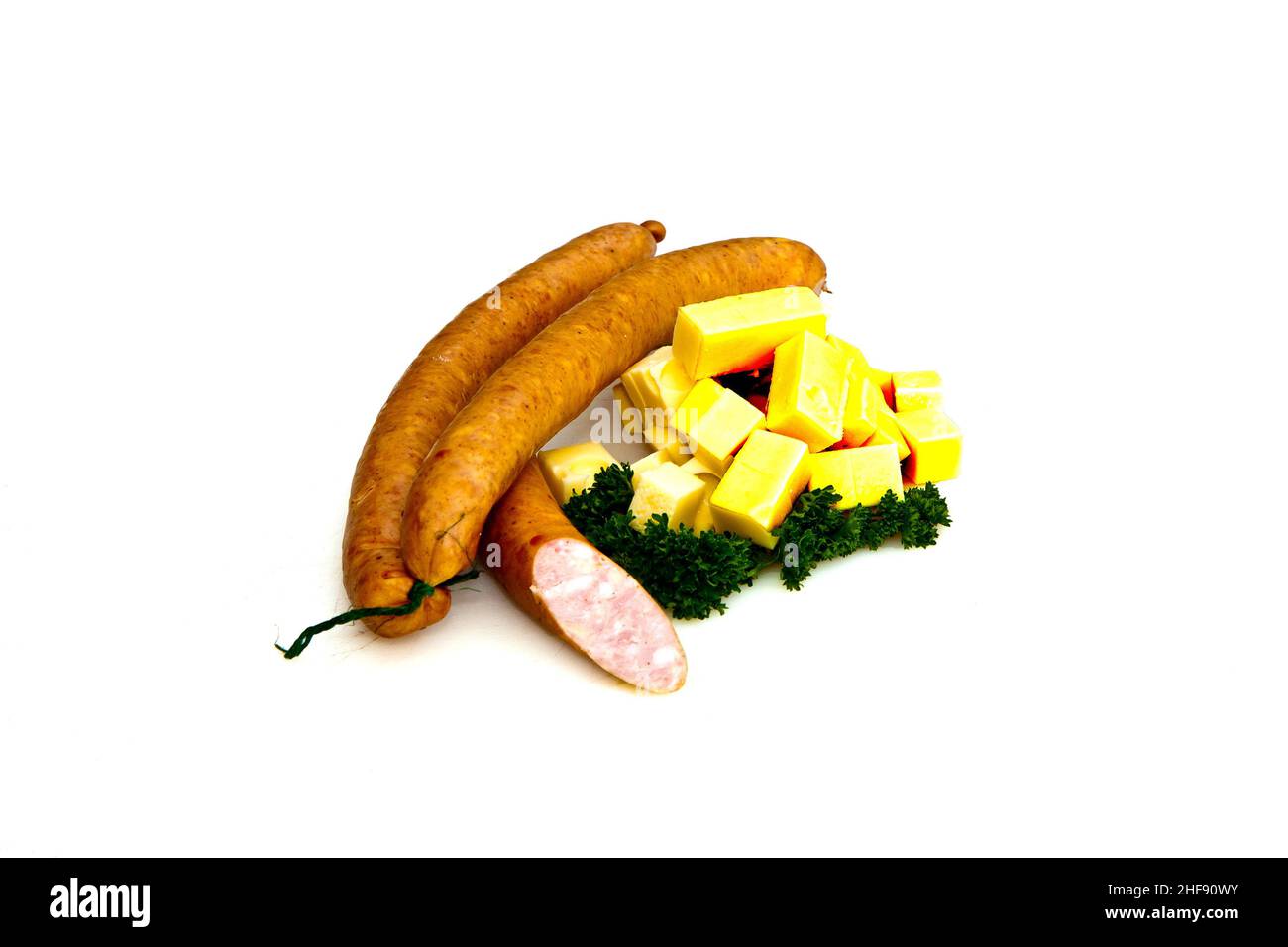 de délicieuses saucisses faites à la main par le boucher avec une recette traditionnelle Banque D'Images