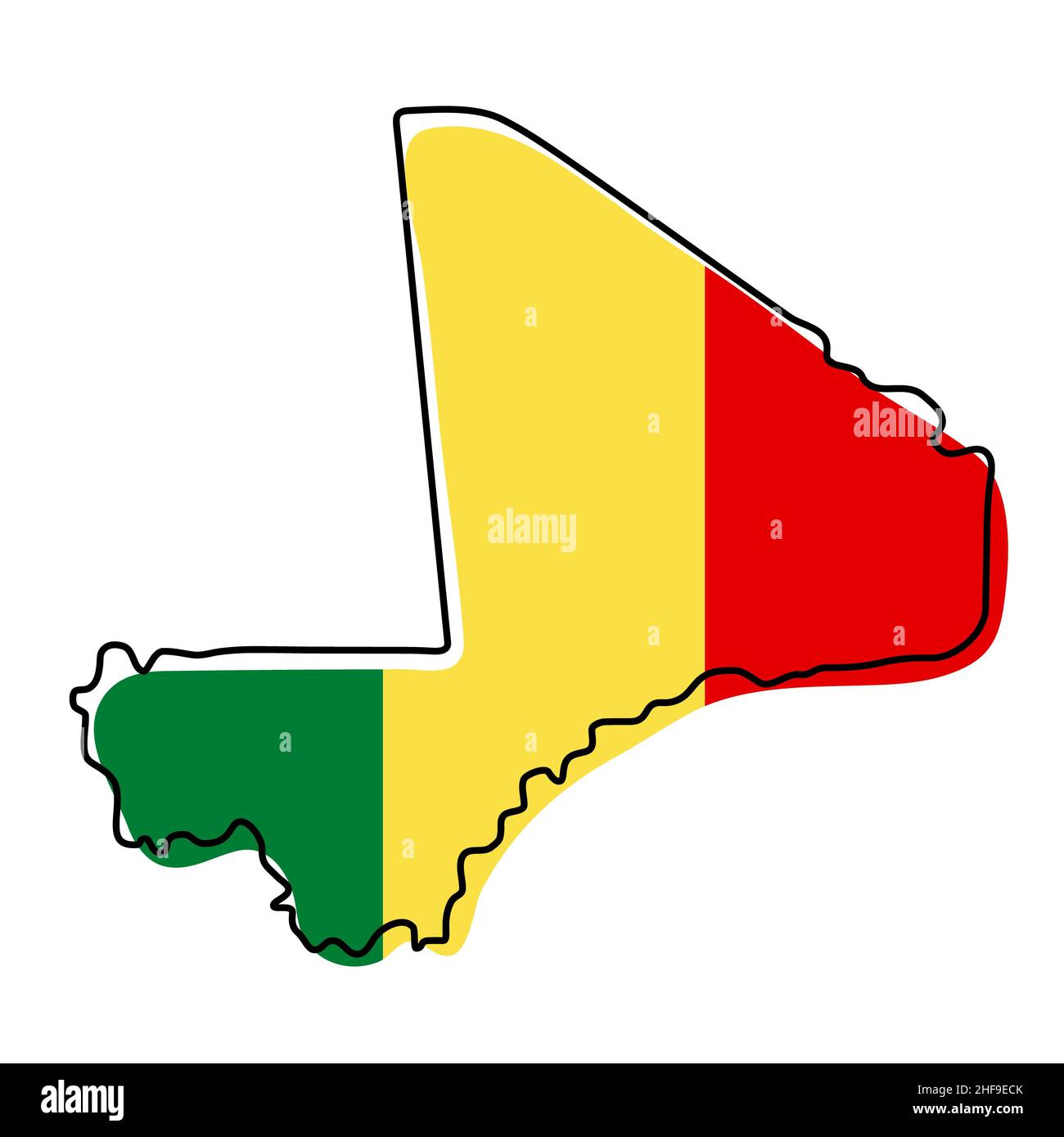 Carte stylisée du Mali avec icône de drapeau national.Carte couleur drapeau de l'illustration Mali. Banque D'Images