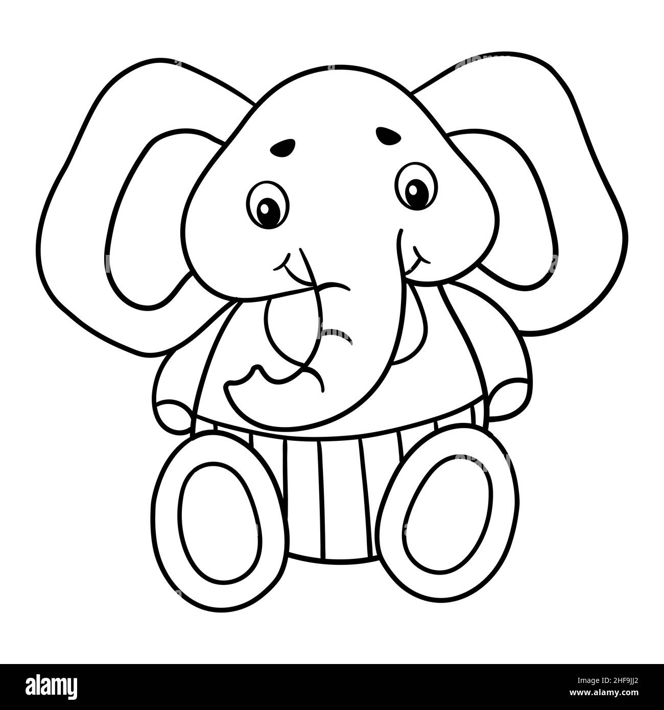 Page de coloriage vectorielle avec un joli éléphant dans un t-shirt et un pantalon Illustration de Vecteur