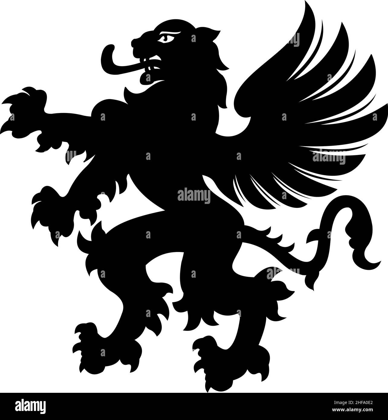 Tatouage lion ailé.Silhouette noire / blanche Illustration de Vecteur