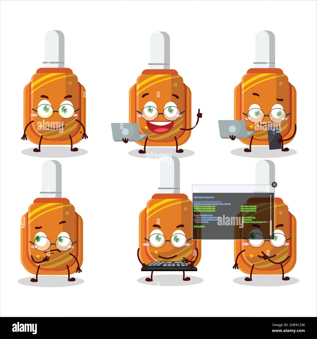 Stylo de correction orange Programmer mignon personnage de dessin animé avec.Illustration vectorielle Illustration de Vecteur