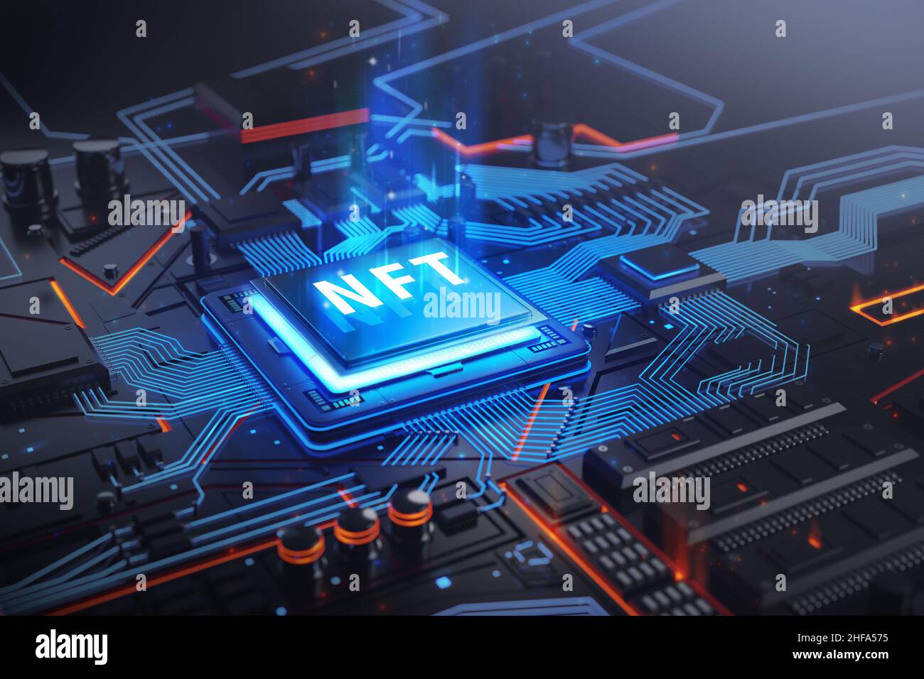 Concept de NFT, jetons non fongibles, illustration 3D Banque D'Images