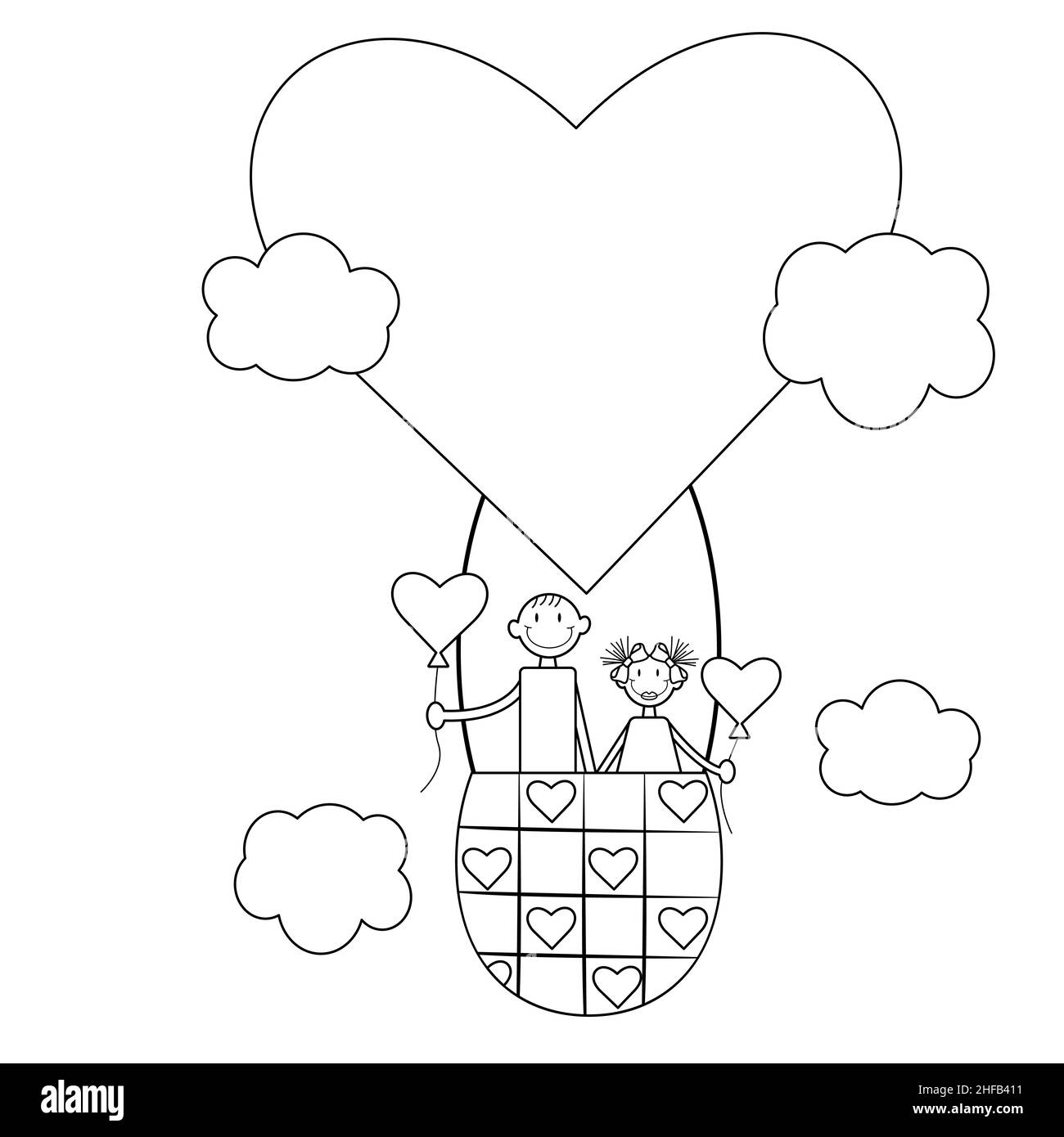 Croquis D'un Garçon De Grande Lune Volant Avec Amour Ballon Nuit  Romantique. Illustration Stock - Illustration du romantique, affiche:  231832884