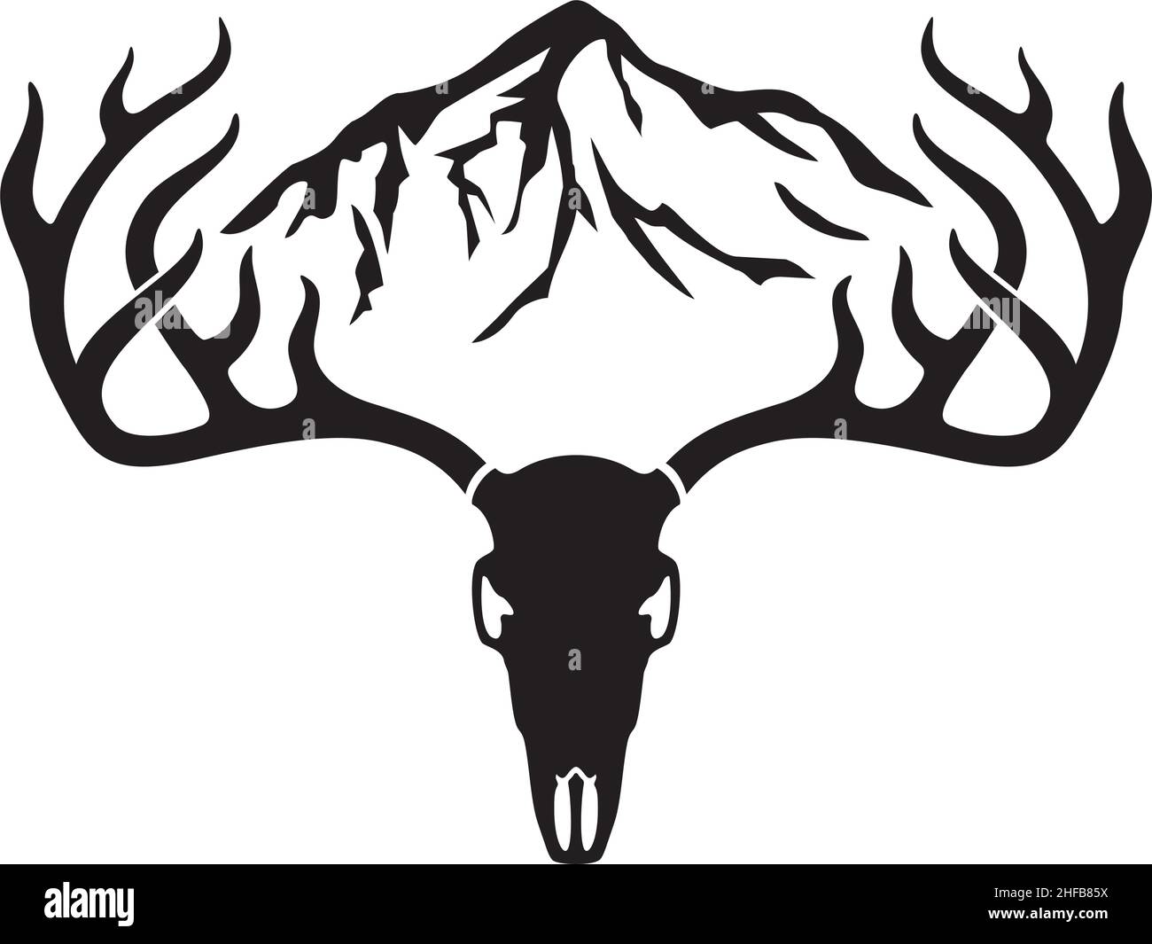 Illustration du crâne de cerf et du vecteur de montagne Illustration de Vecteur