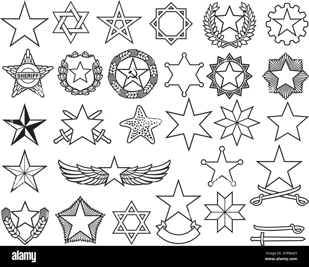 Les icônes de ligne fine étoiles définissent l'illustration vectorielle Illustration de Vecteur