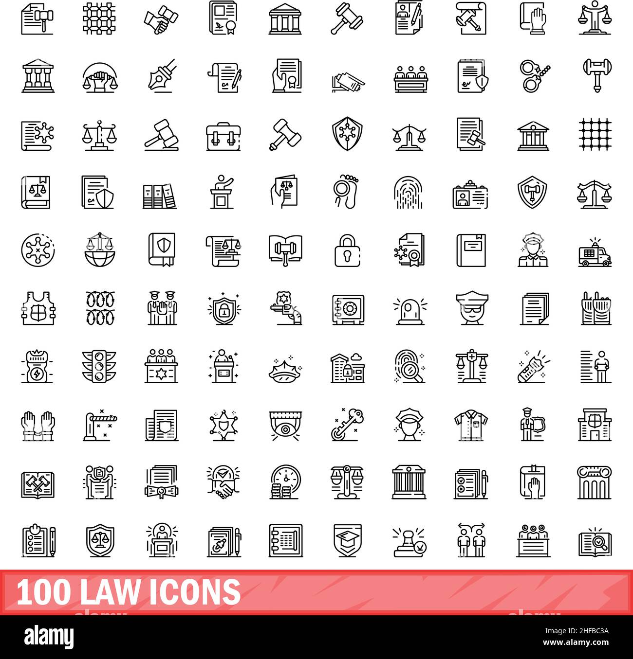 100 icônes de loi définies.Illustration de 100 icônes de loi ensemble de vecteurs isolé sur fond blanc Illustration de Vecteur