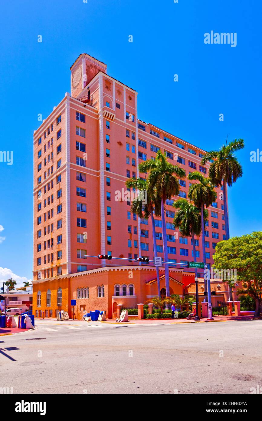 Beaux bâtiments historiques dans le sud de Miami dans le quartier Art déco Banque D'Images