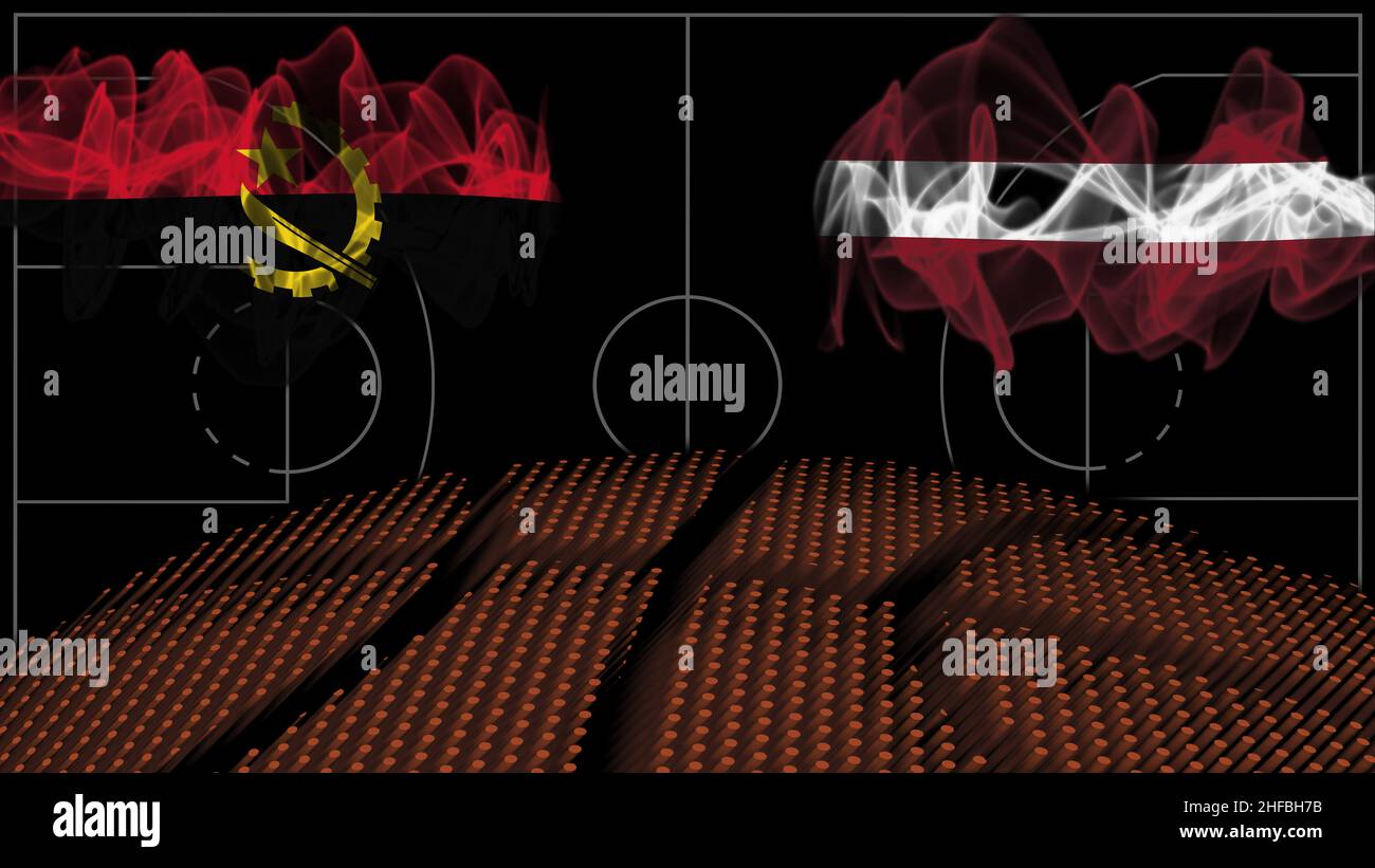 Angola contre Lettonie Basketball, drapeau de fumée, Sport Banque D'Images