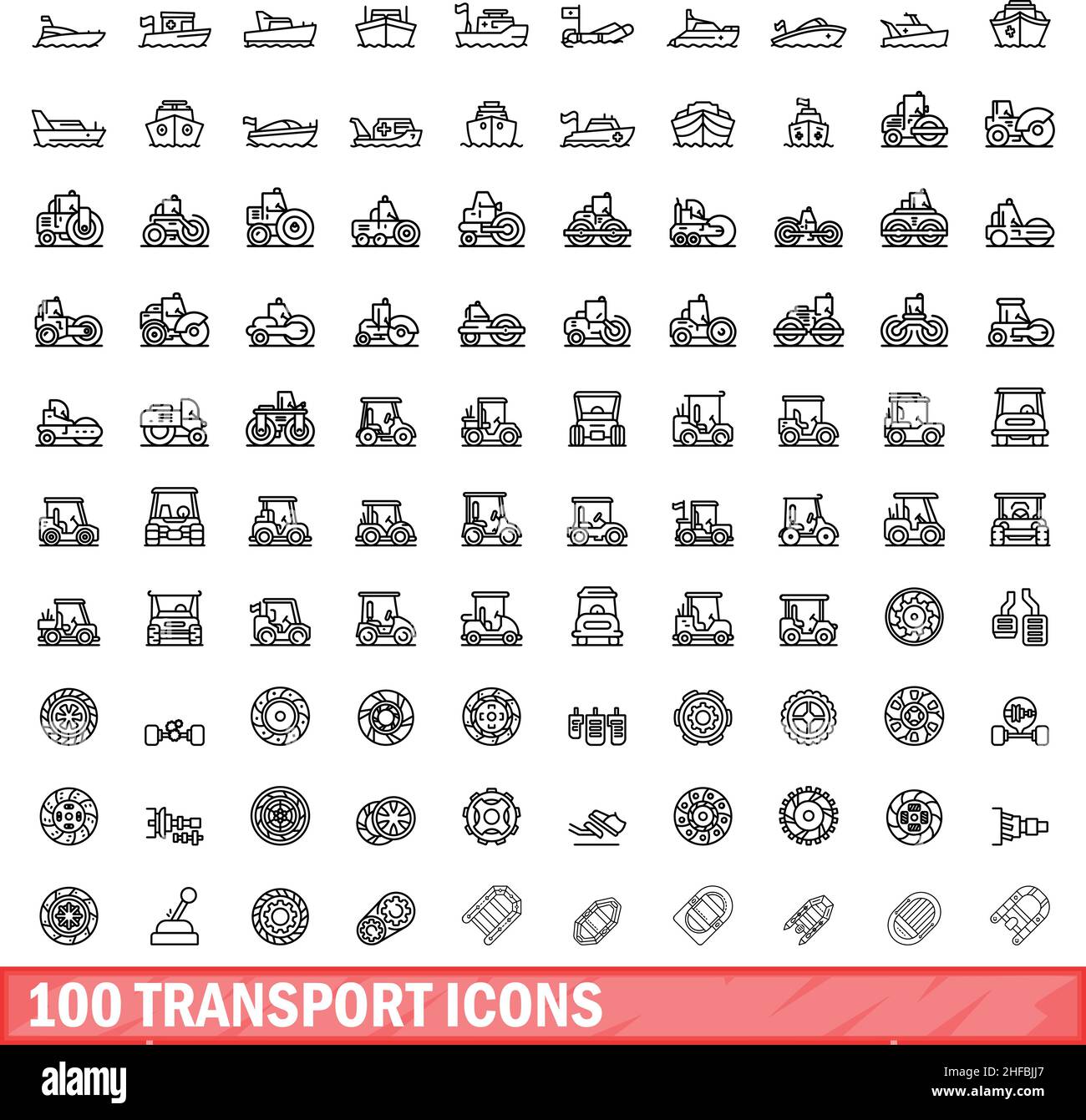 100 icônes de transport définies. Illustration de 100 icônes de transport ensemble de vecteurs isolé sur fond blanc Illustration de Vecteur