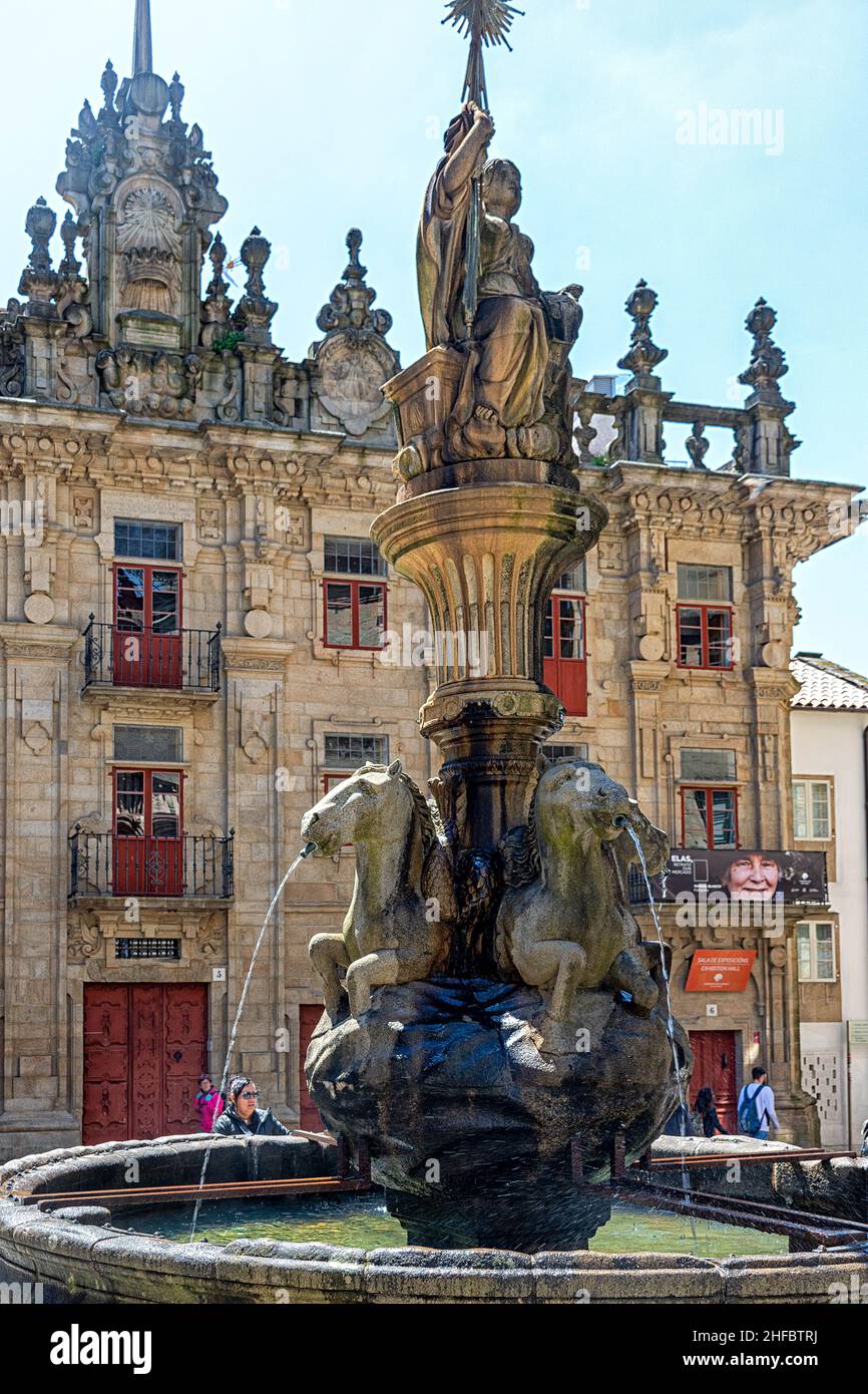 Fuente de los caballos en la plaza de platerias, Saint-Jacques-de-compostelle Banque D'Images