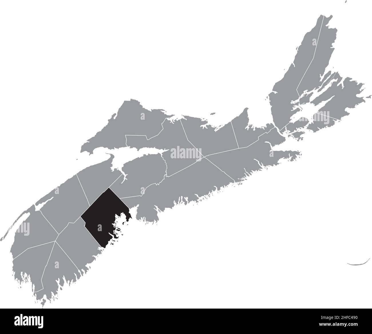 Noir plat blanc carte d'emplacement en surbrillance du COMTÉ DE LUNENBURG carte administrative grise des comtés de la province canadienne de la Nouvelle-Écosse, Cana Illustration de Vecteur