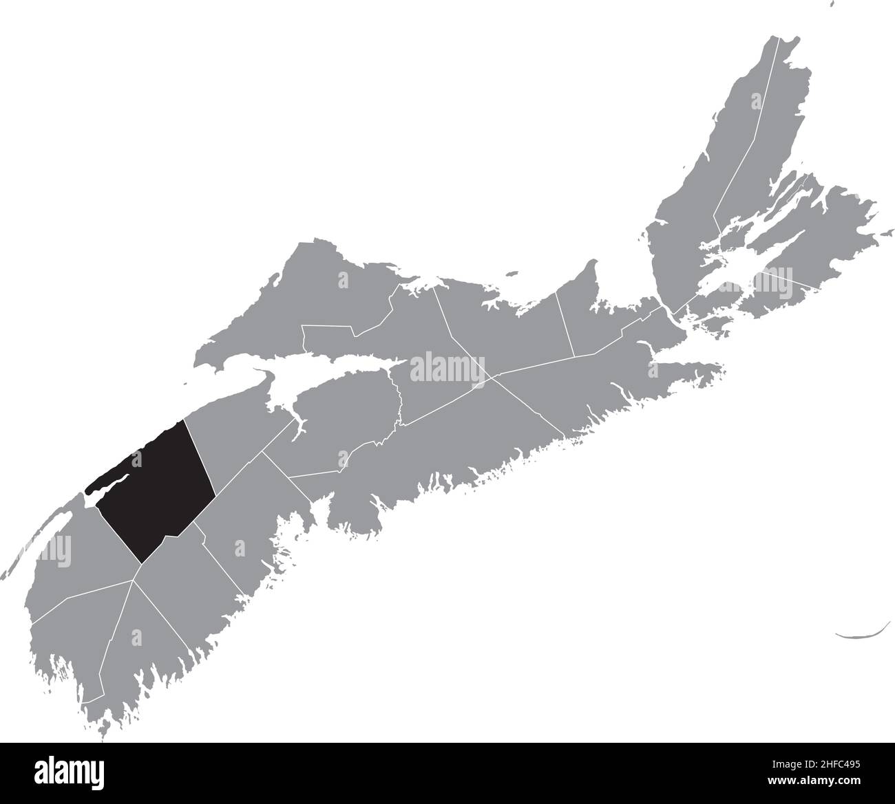 Noir plat vierge carte de localisation mise en évidence du COMTÉ D'ANNAPOLIS carte administrative grise des comtés de la province canadienne de la Nouvelle-Écosse, Cana Illustration de Vecteur