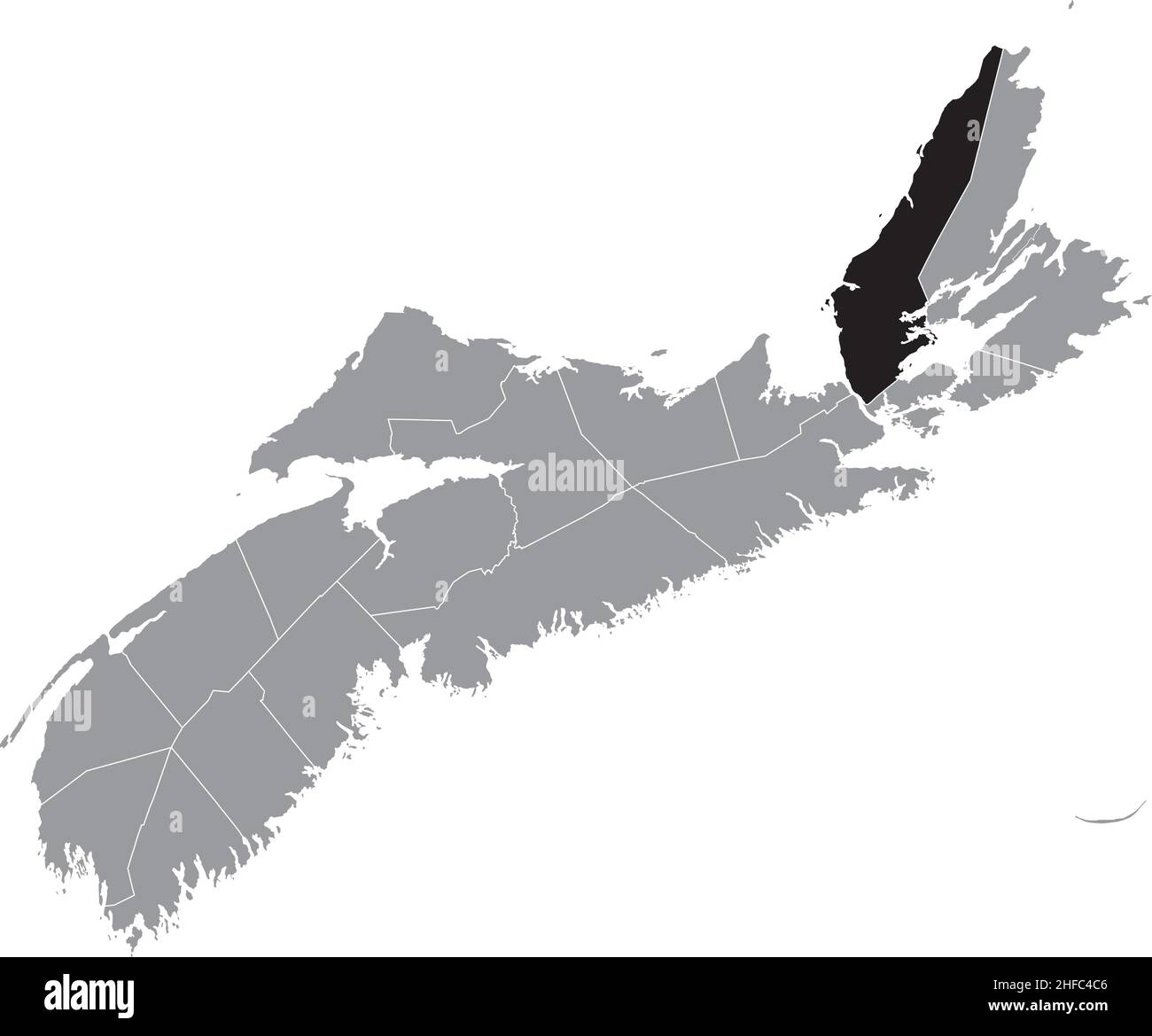 Carte d'emplacement du COMTÉ D'INVERNESS à l'intérieur de la carte administrative grise des comtés de la province canadienne de la Nouvelle-Écosse, Cana Illustration de Vecteur