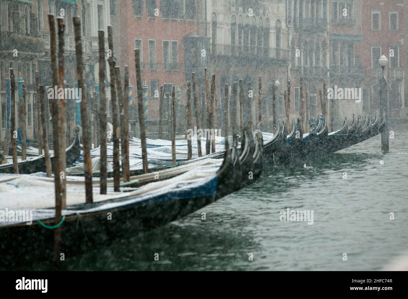 neve, a, venezia, gondole, in,canal, grande Banque D'Images