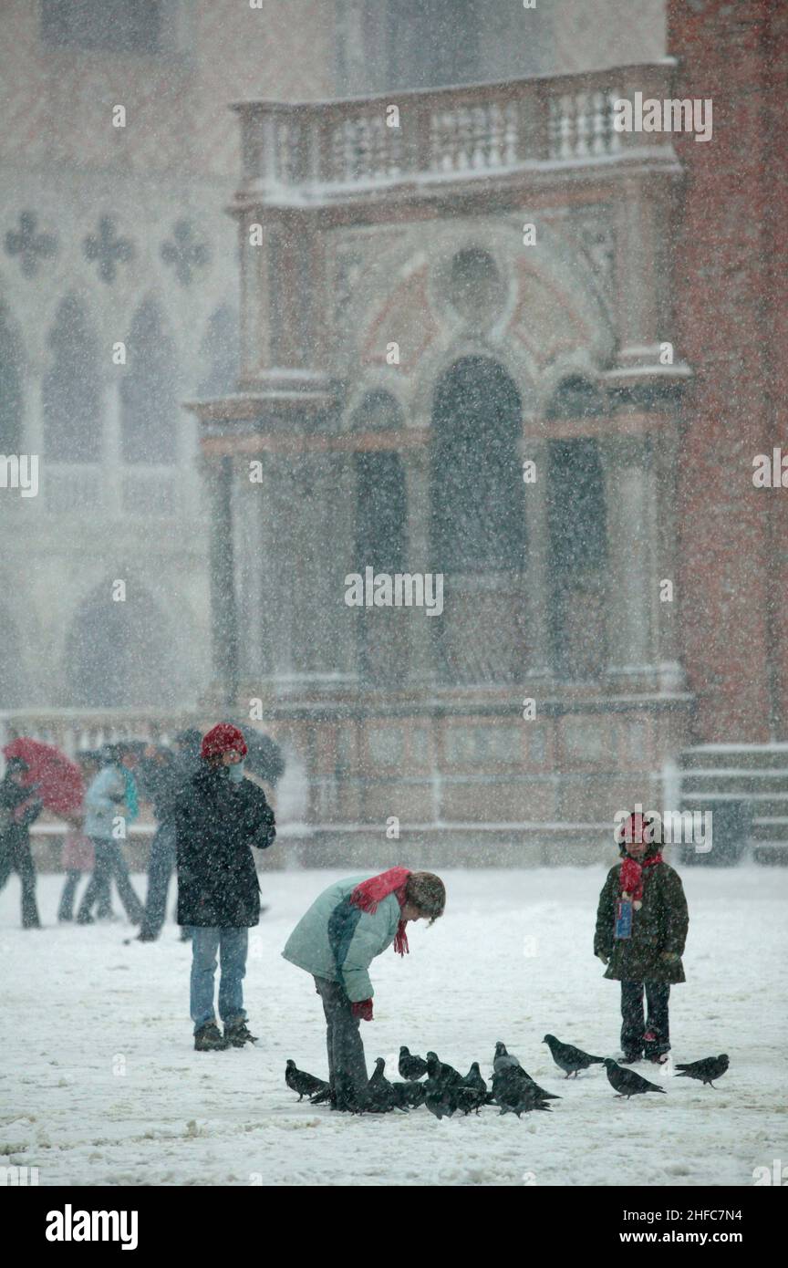 neve, a, venezia, bambini, giocano,dans, piazza, san, marco Banque D'Images