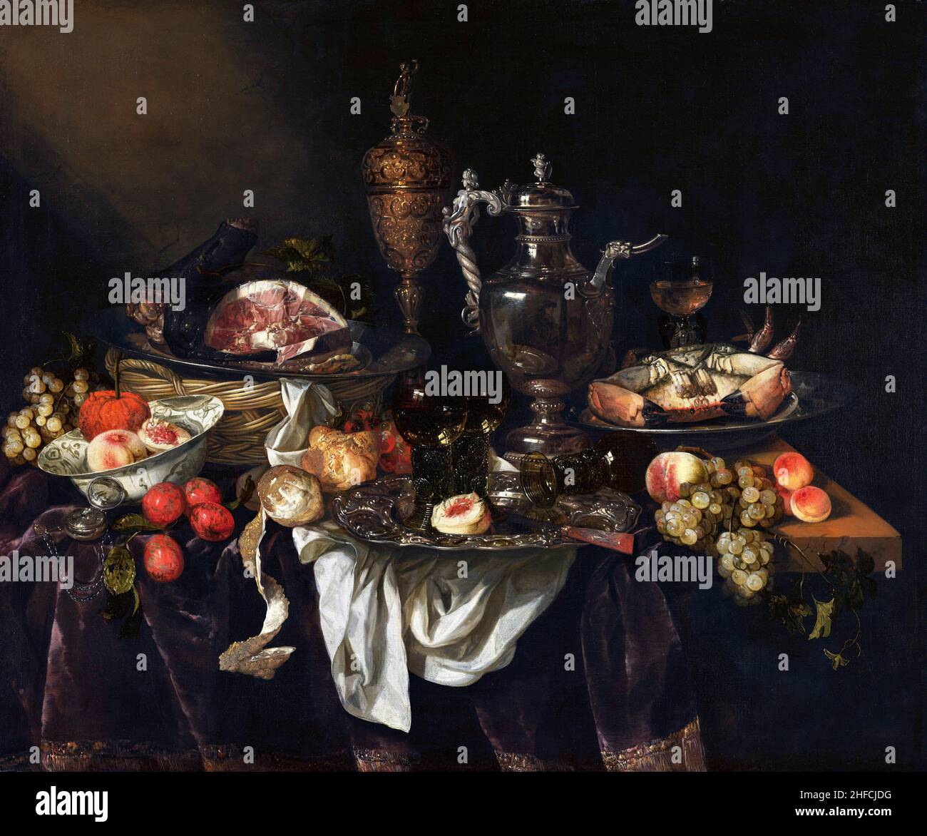 Banquet Still Life par l'artiste baroque néerlandais Abraham van Beijeren (c.1620-1690), huile sur toile, après 1655 Banque D'Images