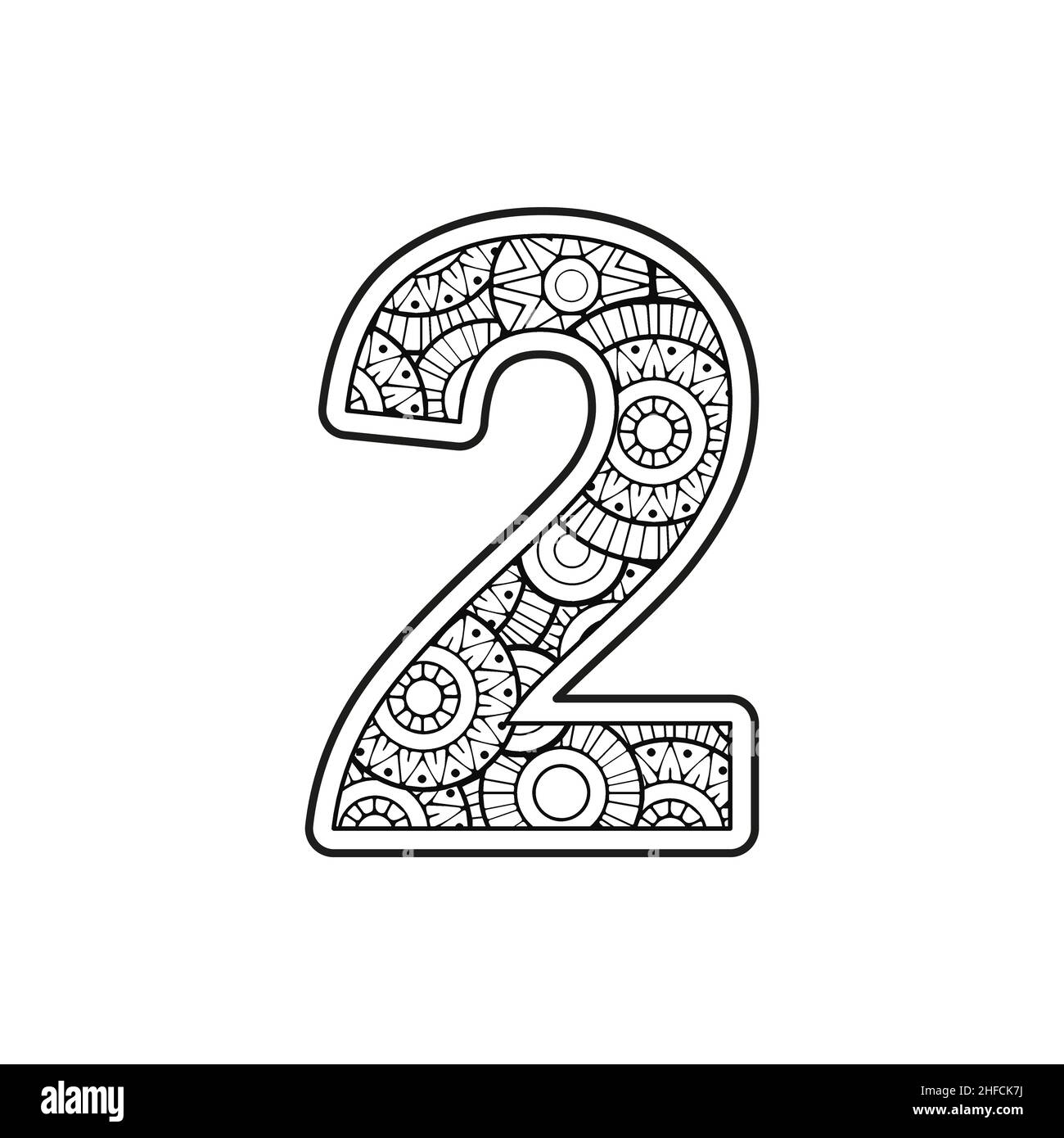 Page de coloriage pour adulte.Contour numéro 2 sur fond de mandala Illustration de Vecteur
