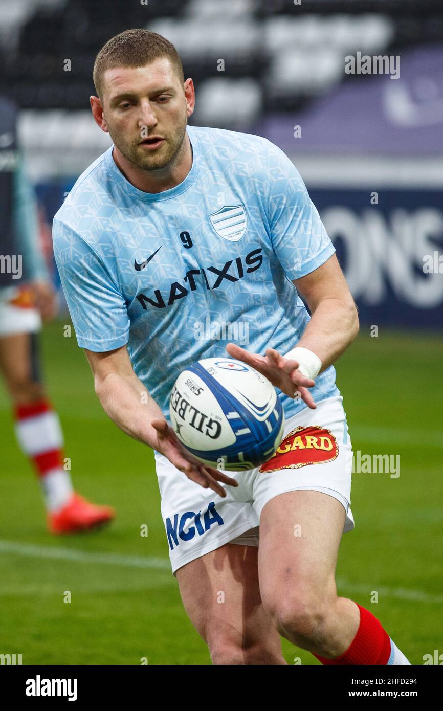 Swansea, Royaume-Uni.15 janvier 2022.Course 92 Fly Half Finn Russell se réchauffe avant le match de rugby de la coupe des champions EPCR Ospreys v Racing 92.Crédit : Gruffydd Thomas/Alay Banque D'Images