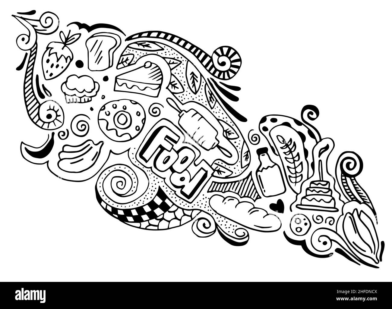 art créatif de l'élément de conception de nourriture dans le style doodle.illustration vectorielle. Banque D'Images