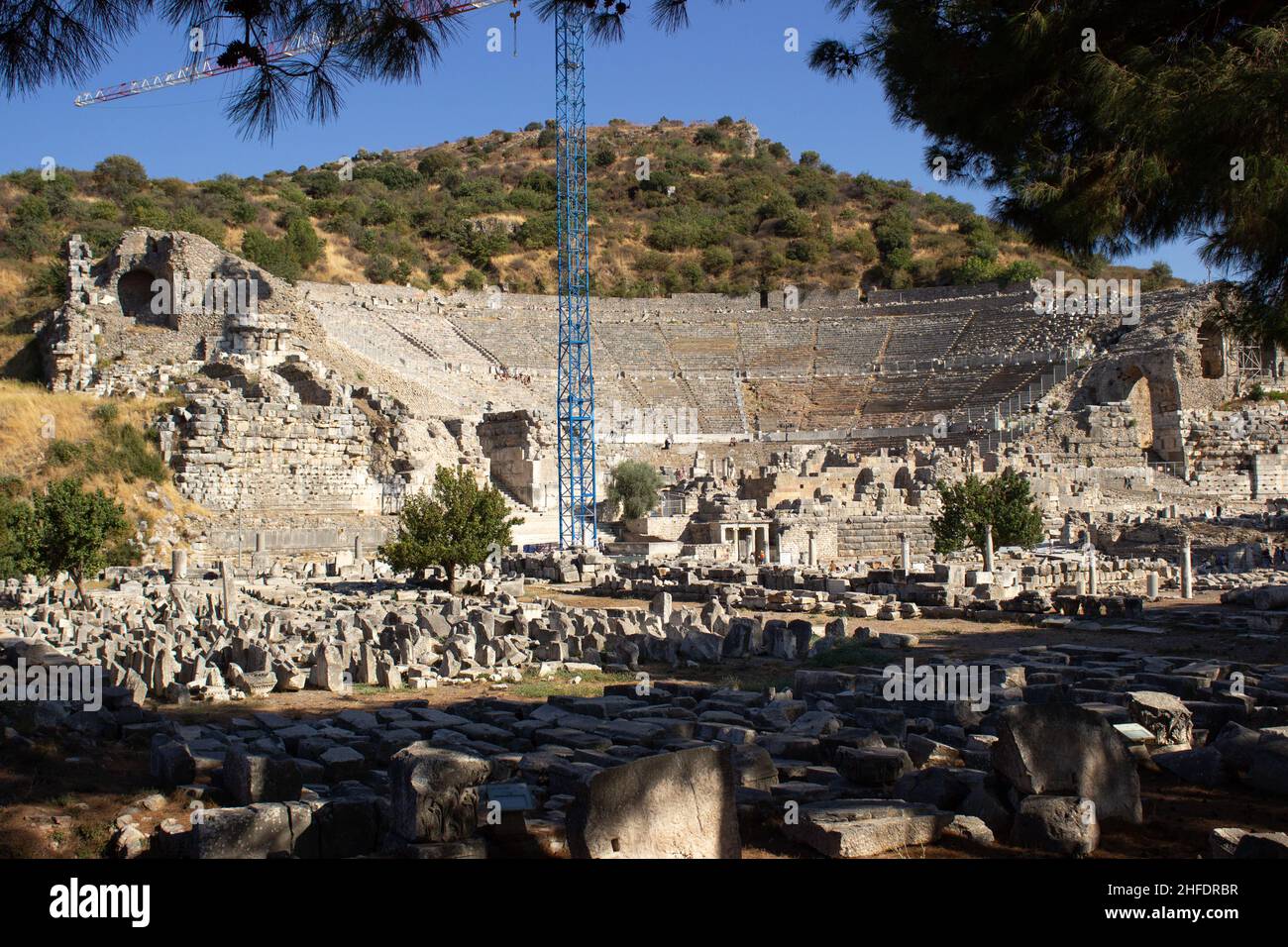 Izmir, Selcuk, Turquie - 30 août 2021 : ancien amphithéâtre romain d'Éphèse. Ephèse, ville ancienne d'Izmir Banque D'Images