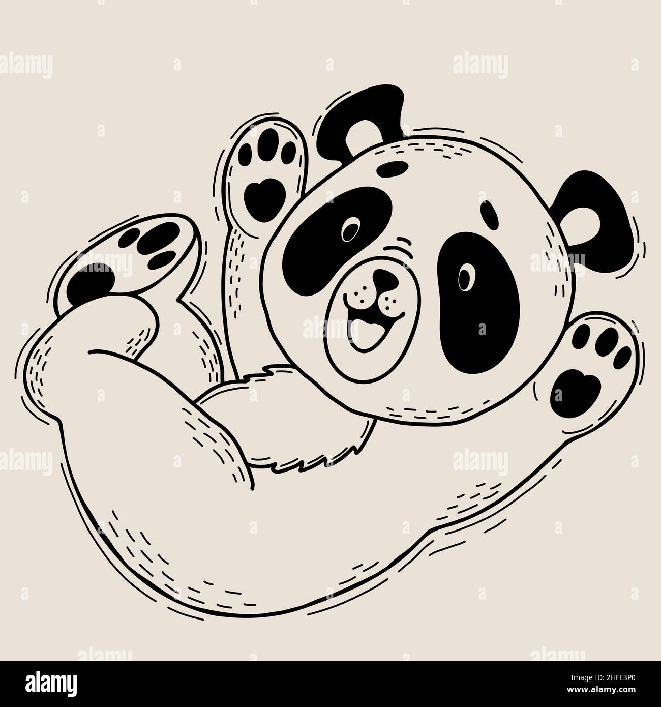Joli panda heureux.Illustration vectorielle.Personnage joyeux animal dans le style linéaire dessin à la main Doodle pour enfants collection et cartes, design, décor Illustration de Vecteur