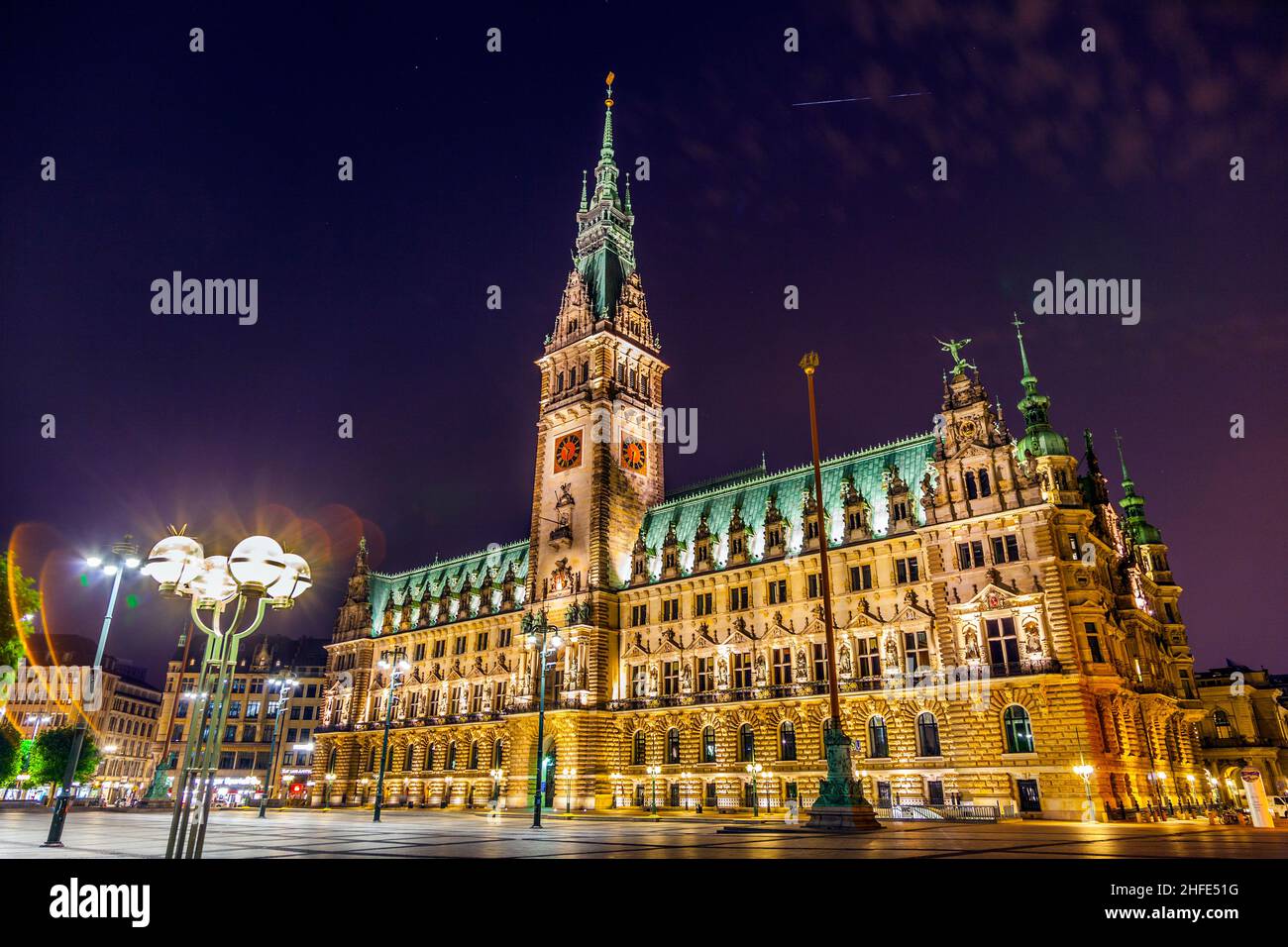 townhall à Hambourg la nuit Banque D'Images