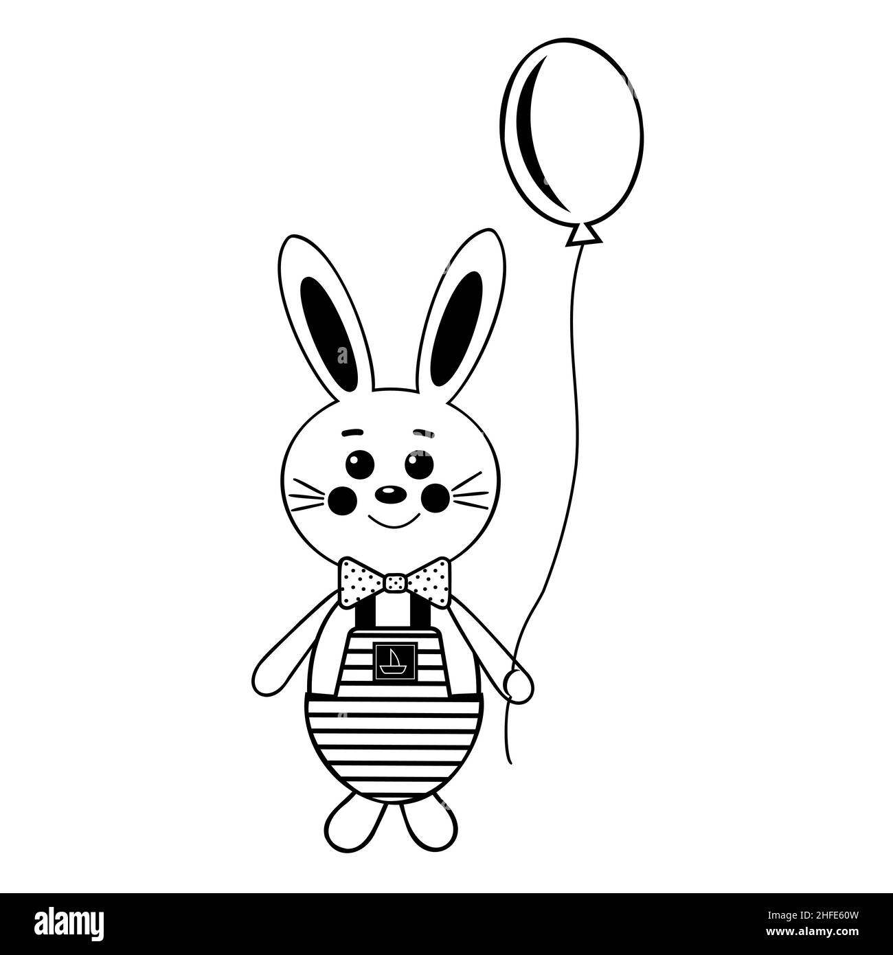 Lapin avec ballon, livre de coloriage noir, illustration pour enfants à vecteur isolé Illustration de Vecteur