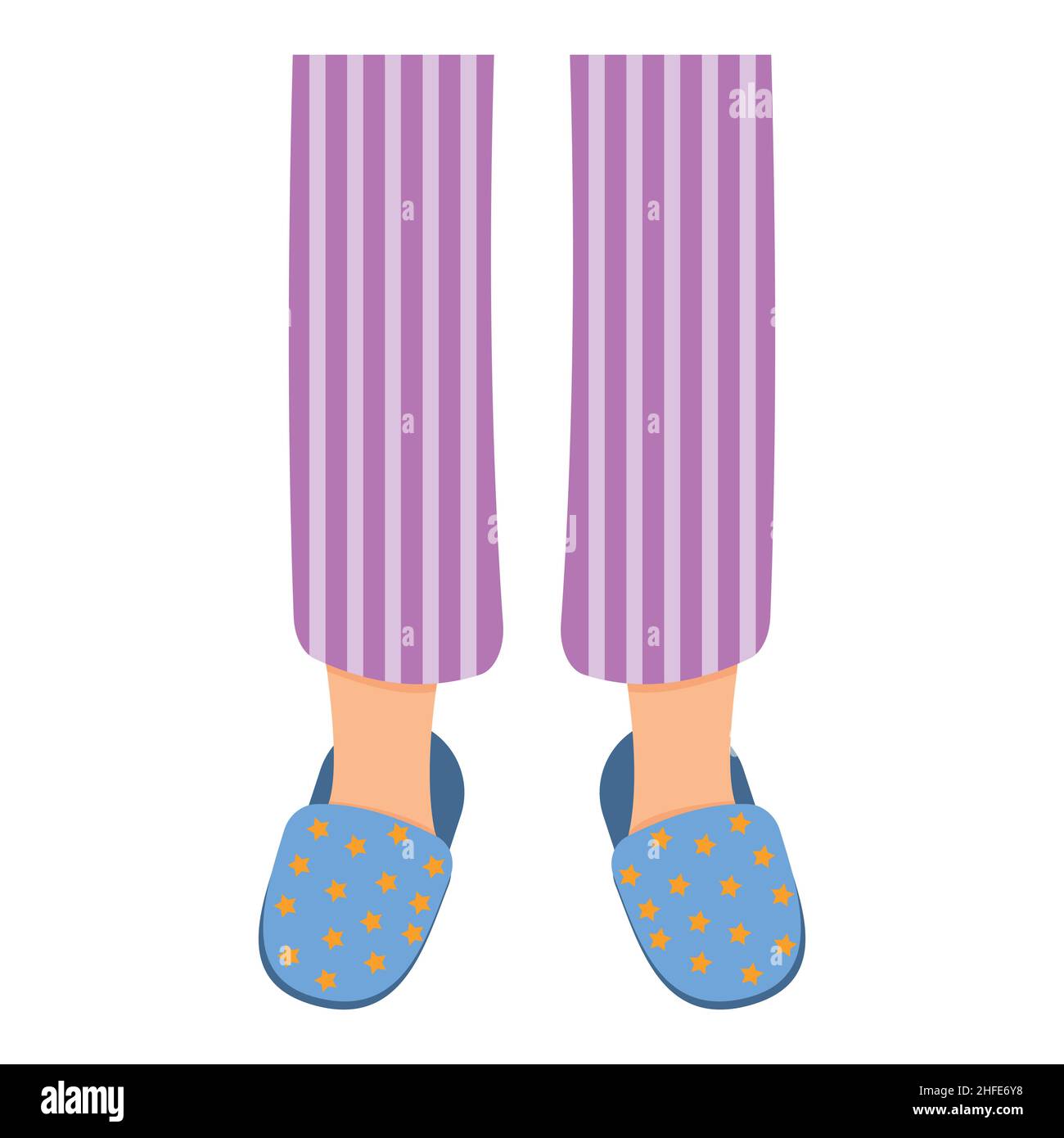 Jambes de filles en pyjama et pantoufles, illustration vectorielle de couleur isolée dans le style plat. Illustration de Vecteur