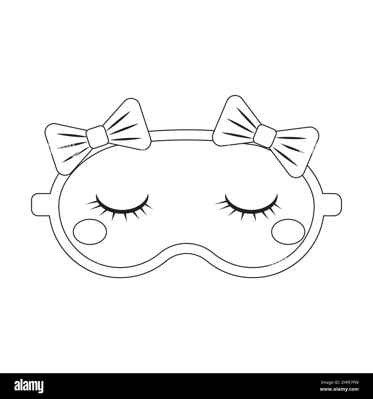 masque de sommeil fille avec arcs, contour noir, illustration vectorielle isolée. Illustration de Vecteur