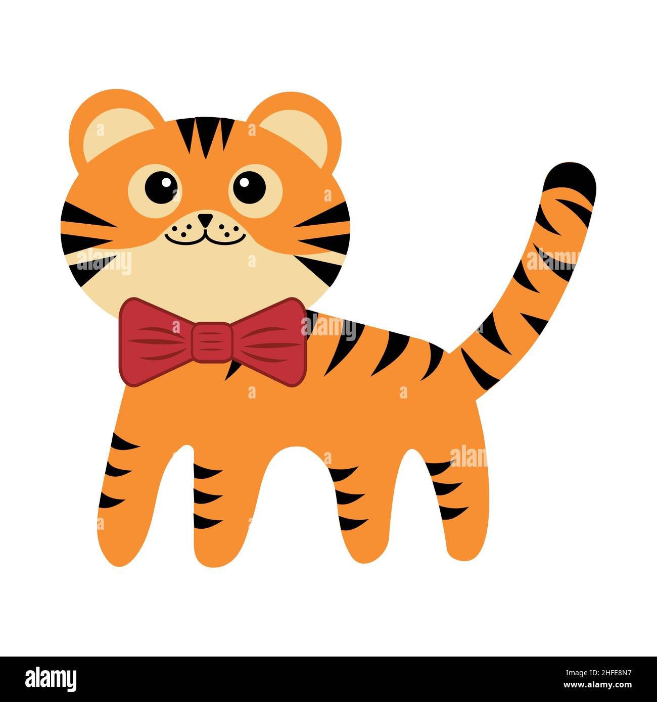 Joli personnage petit tigre, illustration de style caricature isolée à vecteur de couleur. Illustration de Vecteur