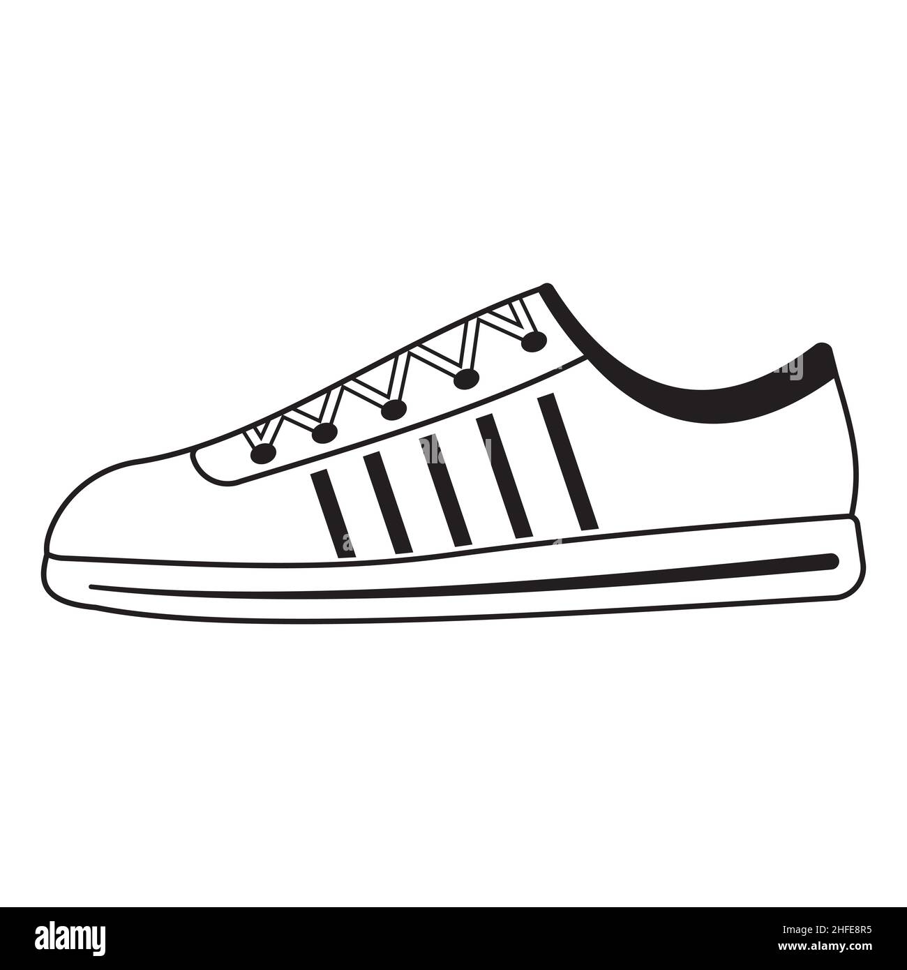 Chaussures de sport pour le sport, illustration vectorielle isolée avec contour noir et style doodle. Illustration de Vecteur