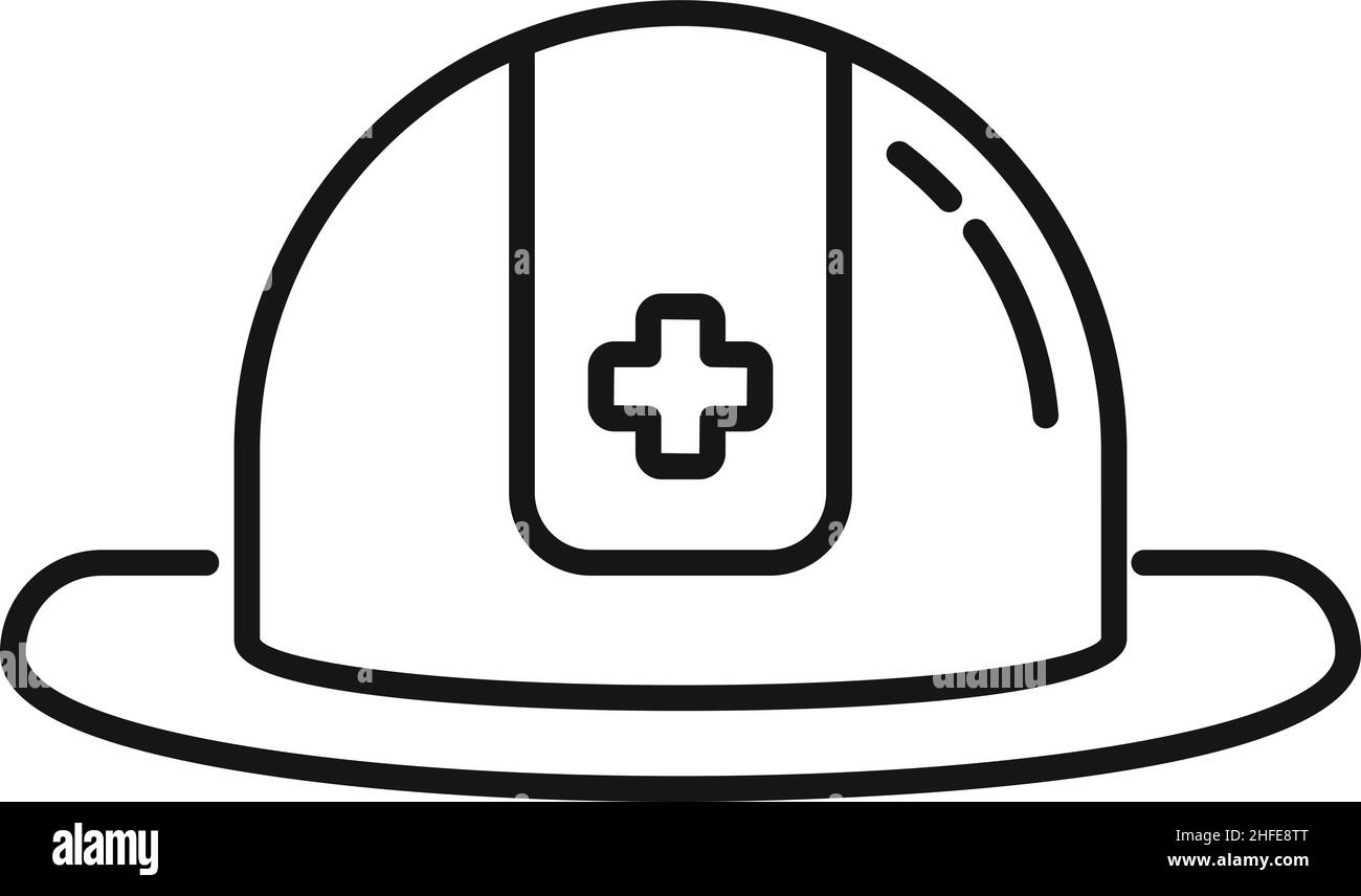 Vecteur de contour de l'icône du casque de sauvetage.Chapeau de pompier.Chasseur de secours Illustration de Vecteur
