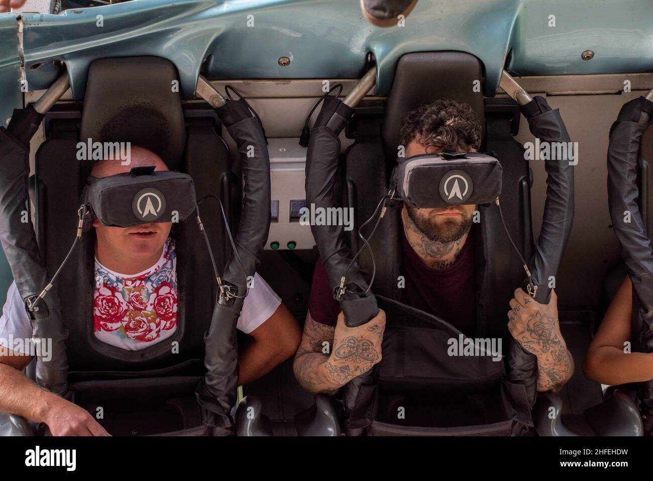 The Worlds First VR Virtual Reality Rollercoaster, officiellement L'AIR à Alton Towers maintenant connu sous le nom de Galactica Banque D'Images
