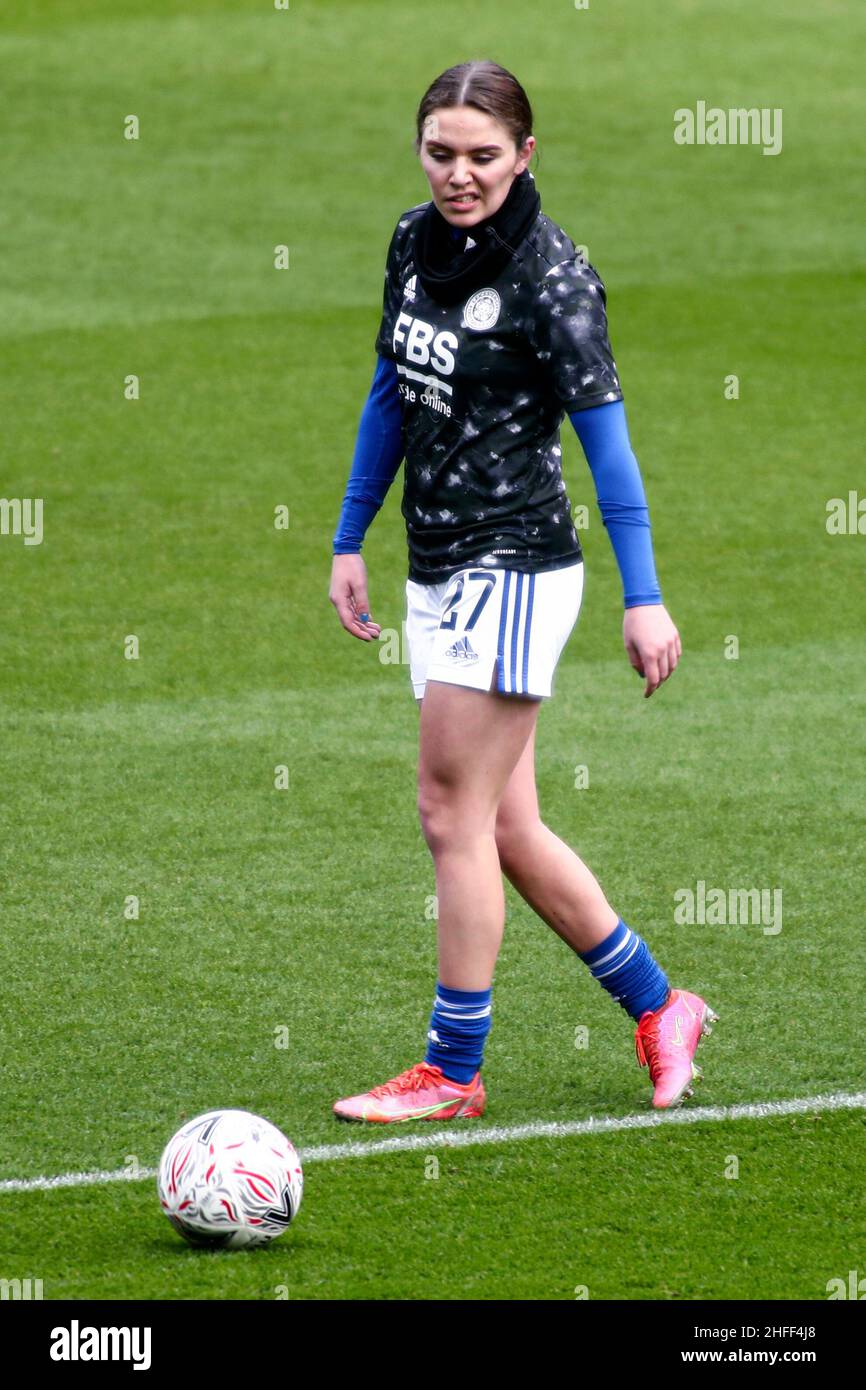 LEICESTER, ROYAUME-UNI.JAN 16th Shannon O'Brien de Leicester City photographiée avec le ballon pendant l'échauffement avant le match de la Super League féminine de Barclays FA entre Leicester City et Brighton et Hove Albion au King Power Stadium de Leicester, le dimanche 16th janvier 2022.(Crédit : Kieran Riley | INFORMATIONS MI) crédit : INFORMATIONS MI et sport /Actualités Alay Live Banque D'Images