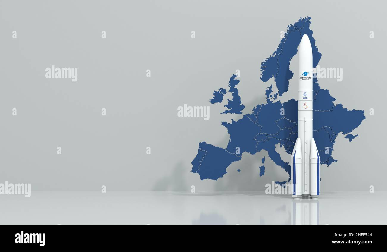 Fusée européenne ariane 6 premier lancement 2022 - 2023 - 3D rendu Banque D'Images