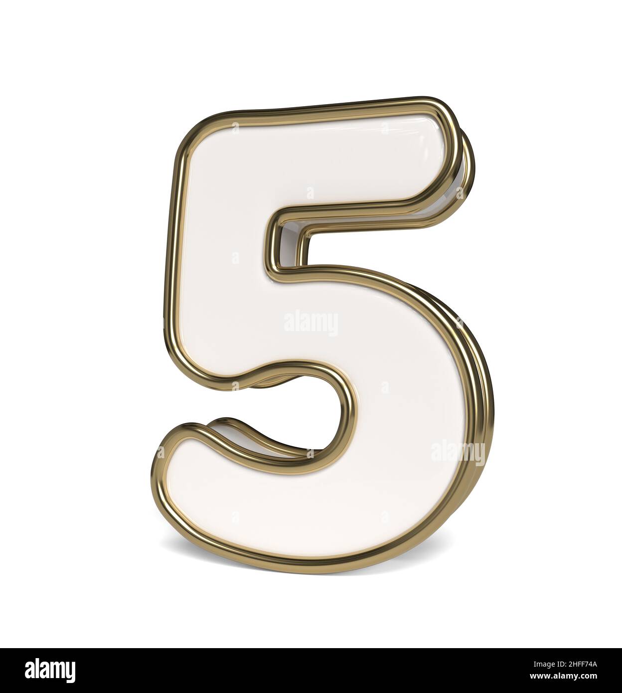 3D chiffres en blanc et or.Numéro 5.Collection Banque D'Images