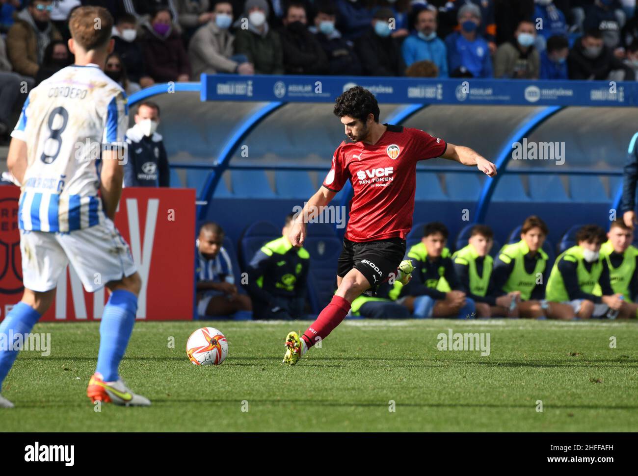 Majorque, Majorque, Espagne.16th janvier 2022.MALLORCA - JANVIER 16: Le joueur de Valence Gonçalo Guedes #7 contrôle le ballon pendant la ronde de 16 du match Copa del Rey entre CD Atlético Baleares et Valence à l'Estadio Balear le 16 janvier 2022 à Majorque, Espagne.(Image de crédit : © Sara ARIB/PX Imagens via ZUMA Press Wire) Banque D'Images