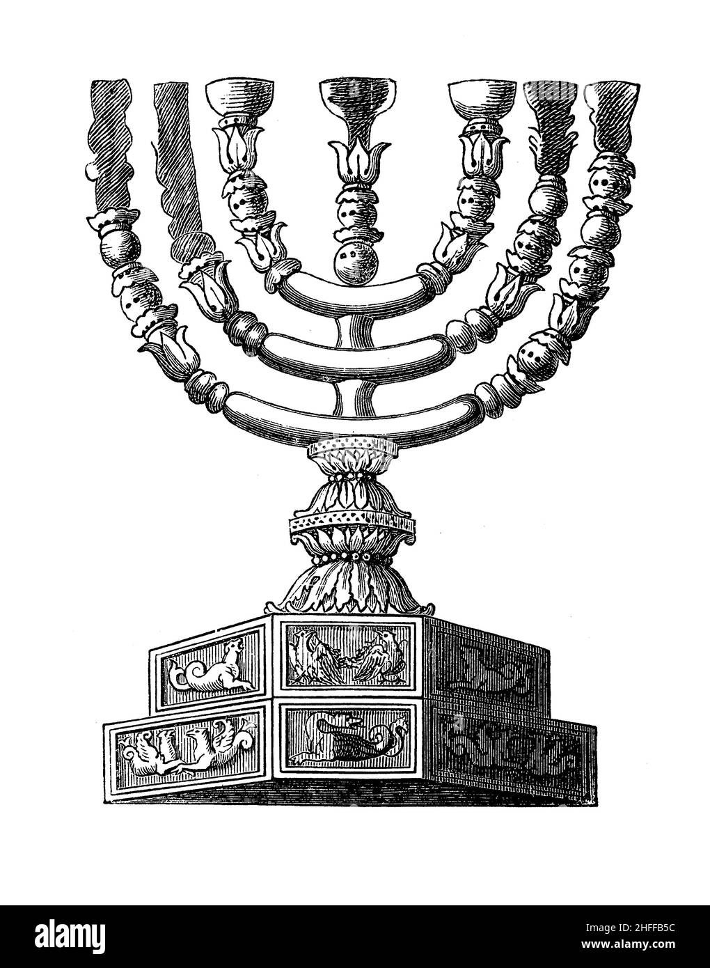 De la représentation sur l'arc triomphal de l'empereur Titus à Rome: Le chandelier d'or dans le temple de Jérusalem Banque D'Images