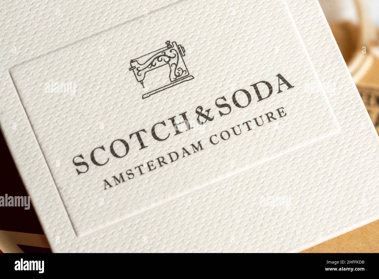 Étiquette pour les vêtements de couture Scotch et Soda Amsterdam Banque D'Images