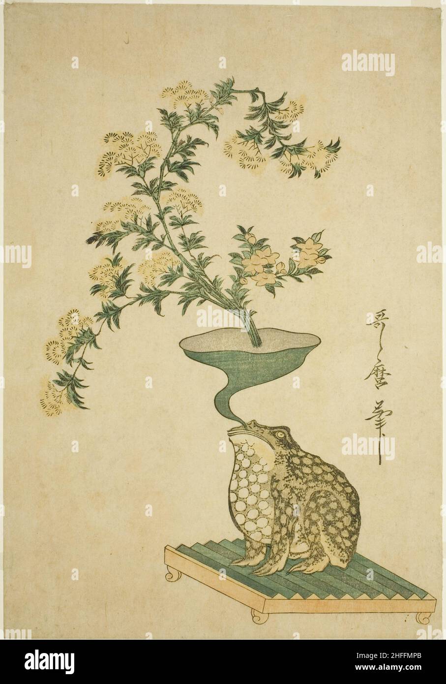 Arrangement de Valériane (Ominaeshi) et de fleurs de cloches chinoises (Kikyo), Japon, c.1796. Banque D'Images