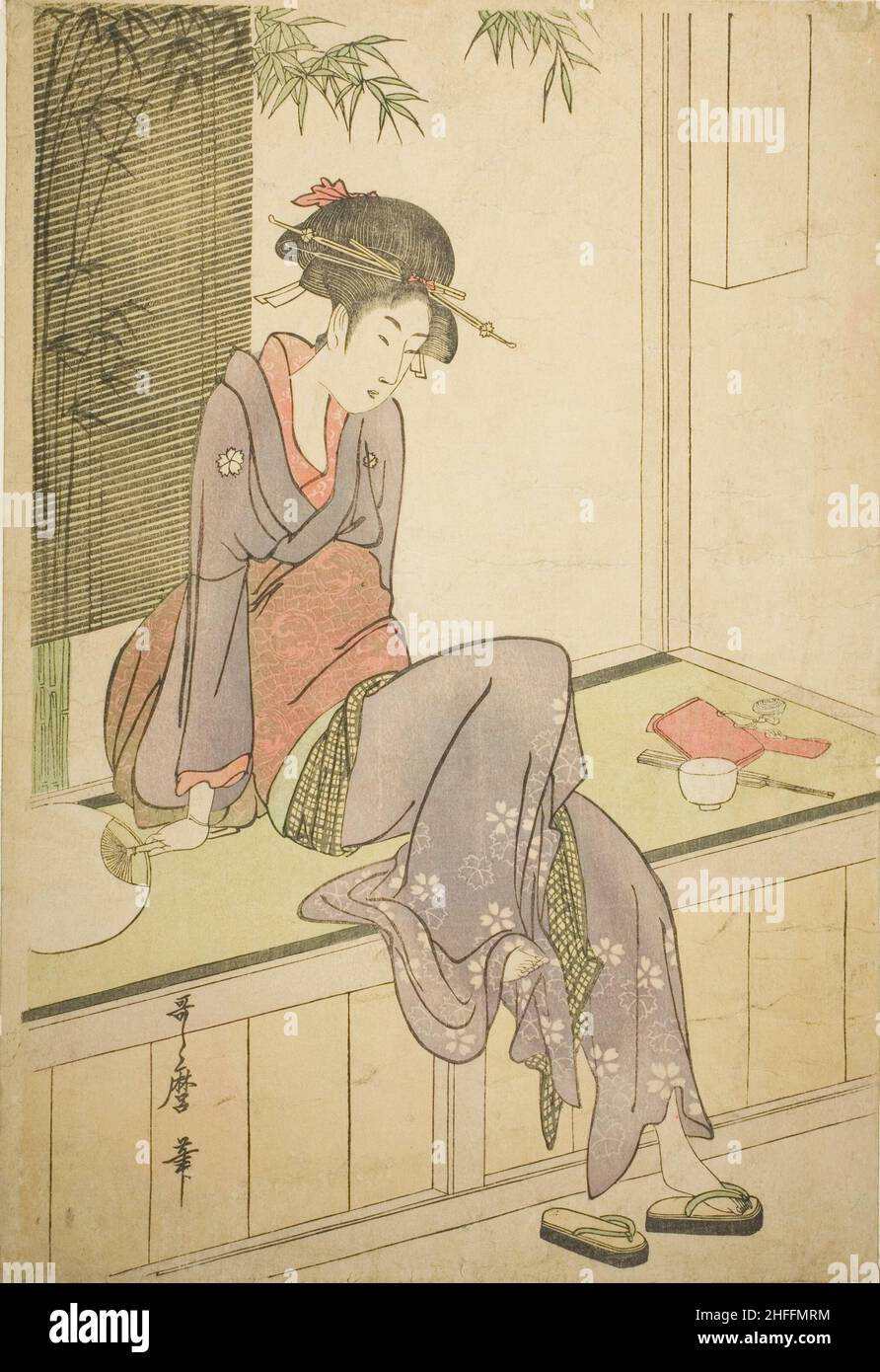 Femme assise à Veranda, Japon, c.1798. Banque D'Images