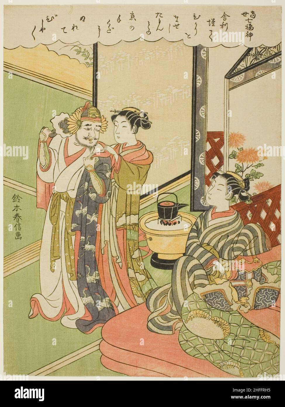 Tamonten, de la série "les sept dieux de la bonne chance dans la vie moderne (Tosei Shichi Fukujin)", c.1769. Banque D'Images
