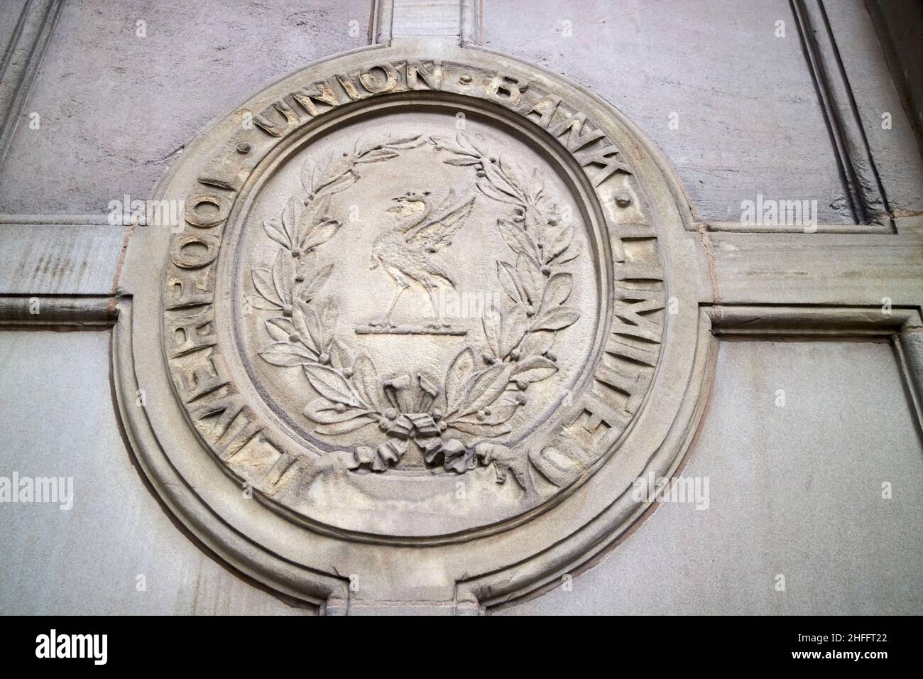 liverpool Union Bank Limited Crest sur le bâtiment Liverpool Angleterre Royaume-Uni Banque D'Images