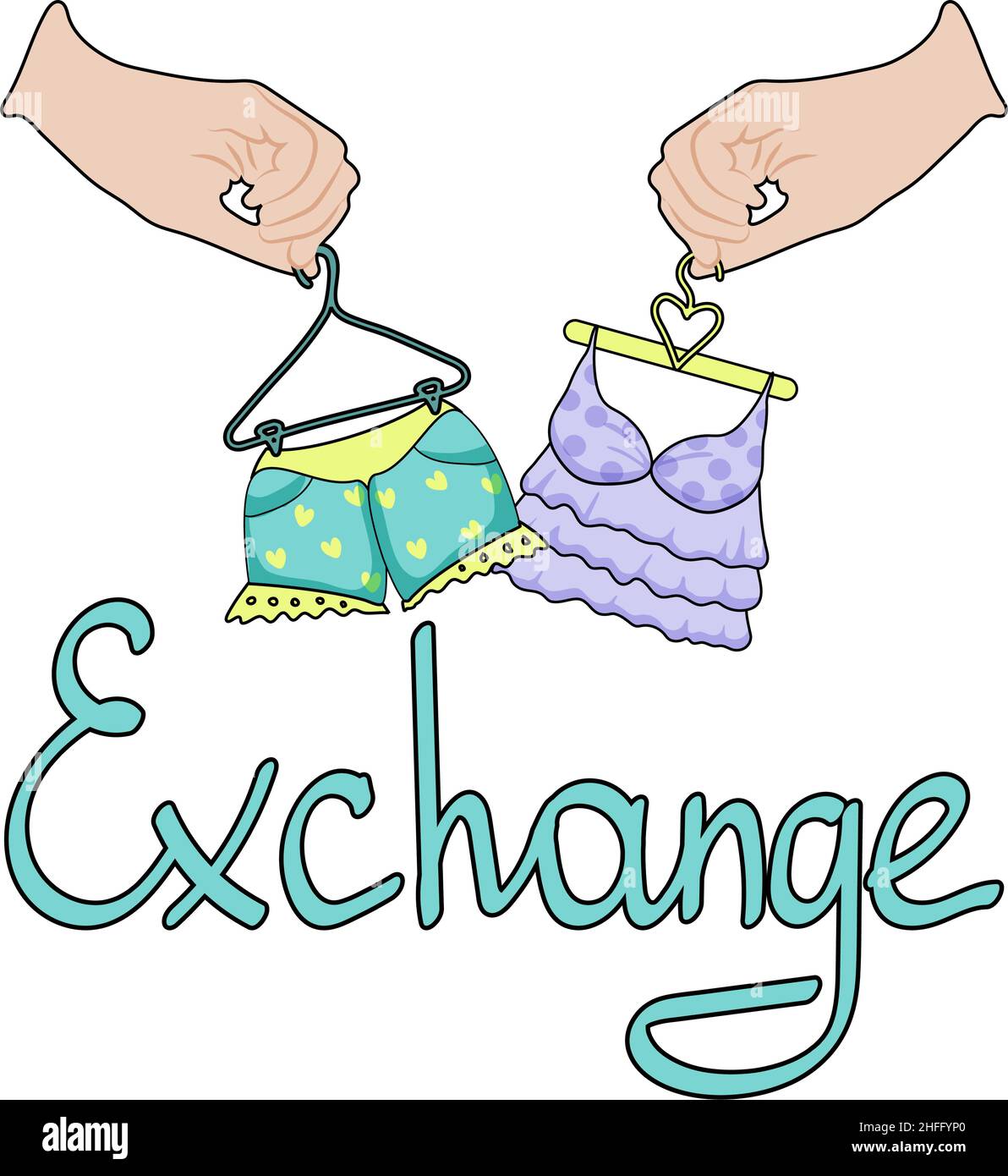 Illustration vectorielle pour la boutique d'échange ou la fête, événement d'échange ancienne garde-robe pour nouvelle.Deux mains avec cintres.Échangez vos vêtements.Modèle pour Ban Illustration de Vecteur Illustration vectorielle pour la boutique d'échange ou la fête, événement d'échange ancienne garde-robe pour nouvelle.Deux mains avec cintres.Échangez vos vêtements.Modèle pour Ban Illustration de Vecteur