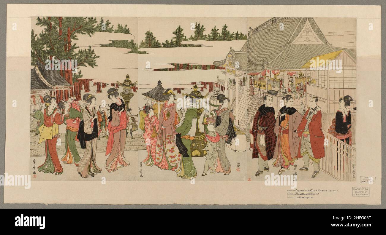 Le pèlerinage du nouvel an au temple Myohoji à Horinouchi (Horinouchi Myohoji eho mairi no zu), c.1804/10. Banque D'Images