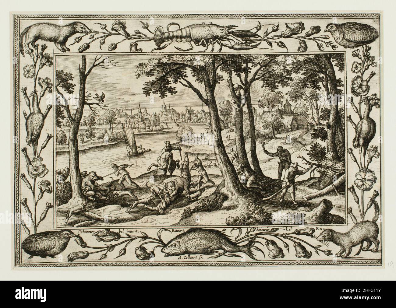 Chasse à l'ours, des paysages avec scènes de l'ancien et du Nouveau Testament et scènes de chasse, 1584. Banque D'Images