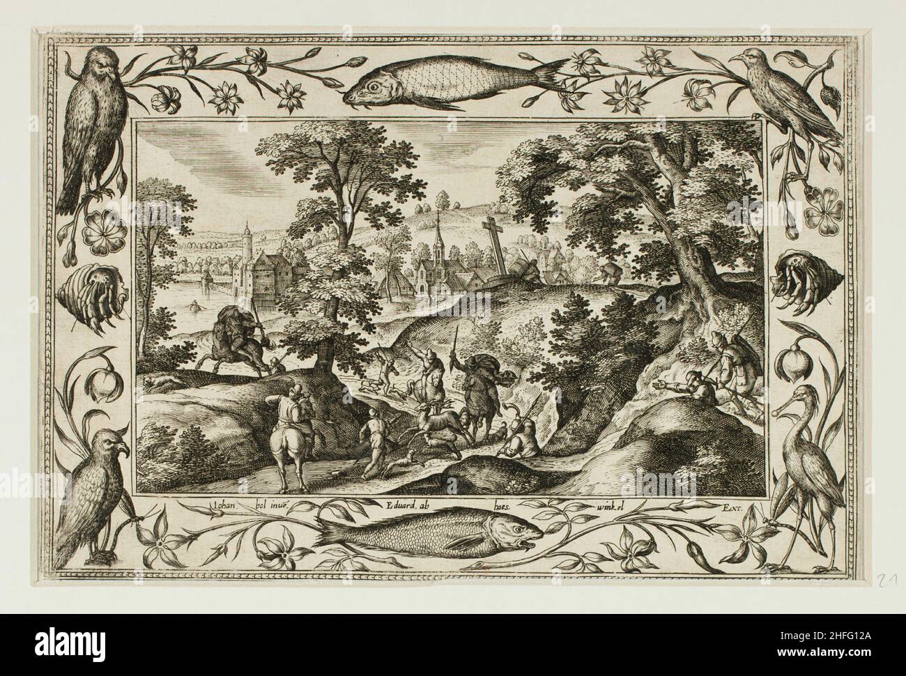 Chasse au cerf, des paysages avec scènes de l'ancien et du Nouveau Testament et scènes de chasse, 1584. Banque D'Images