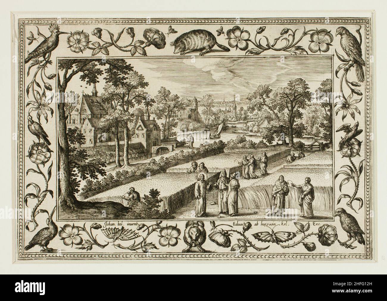 Christ et les disciples sur le terrain, des paysages avec les scènes de l'ancien et du Nouveau Testament et les scènes de chasse, 1584. Banque D'Images